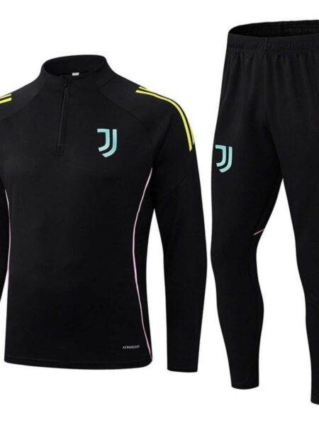 Juve black training suit neon yellow mint logo