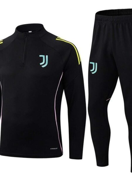 Juve black training suit neon yellow mint logo