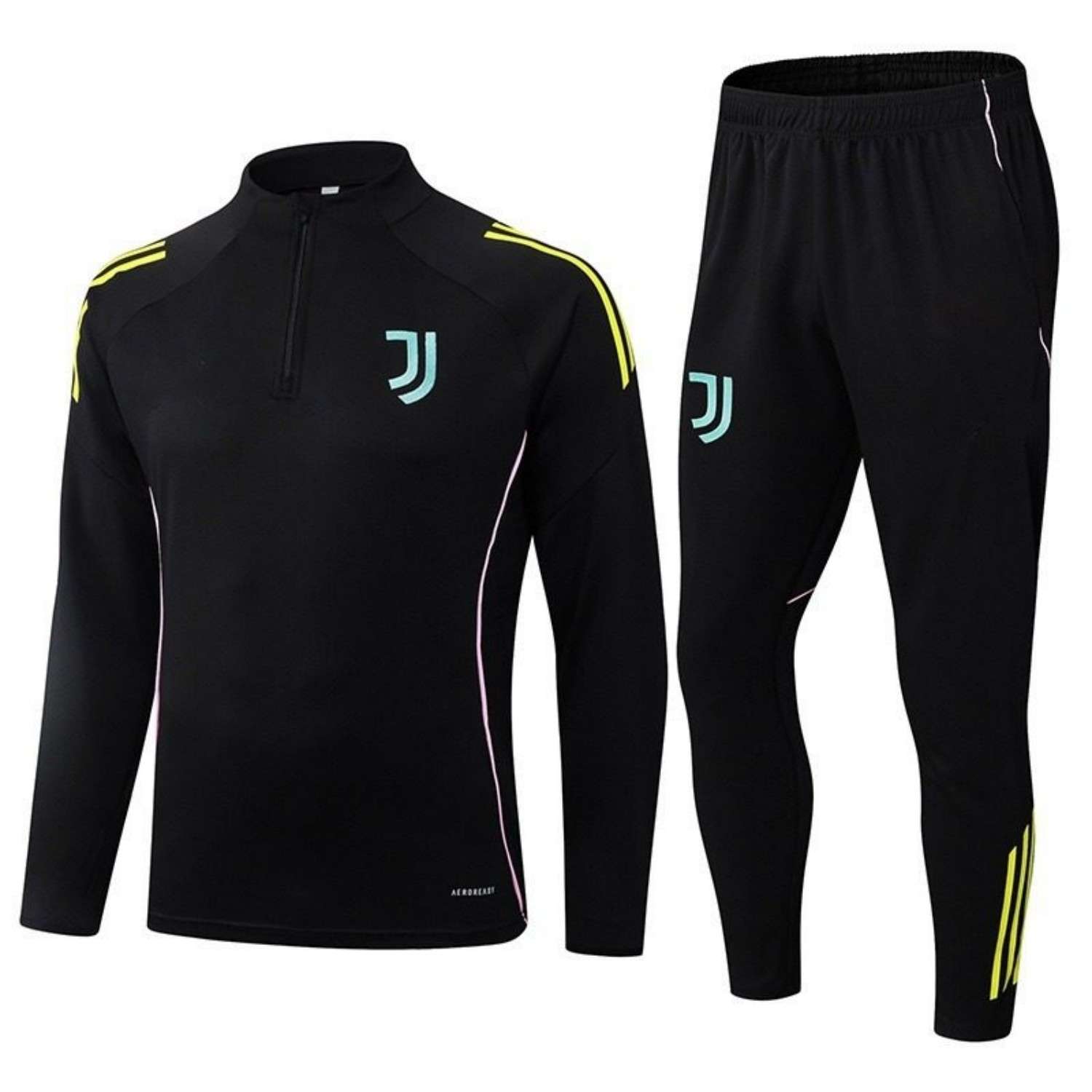 Juve black training suit neon yellow mint logo